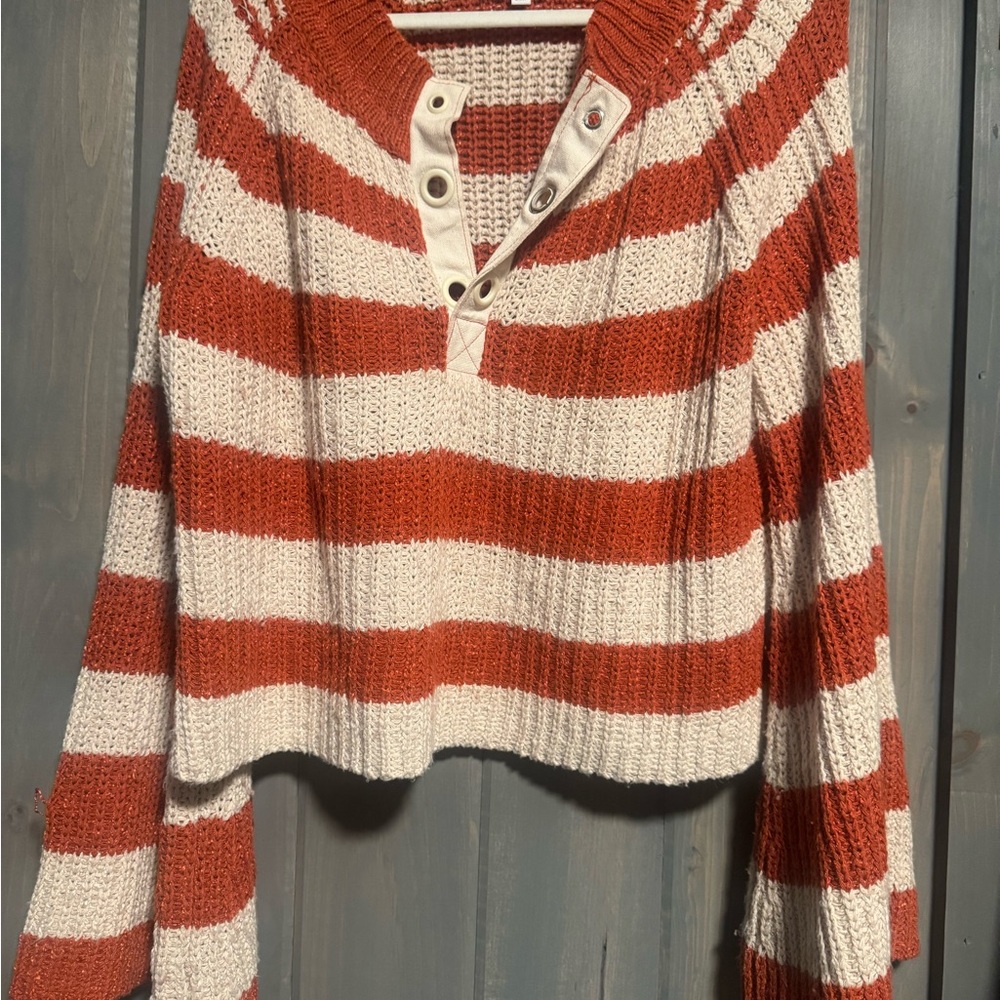 Eesome V-Neck Sweater Red and Cream Cozy Knit